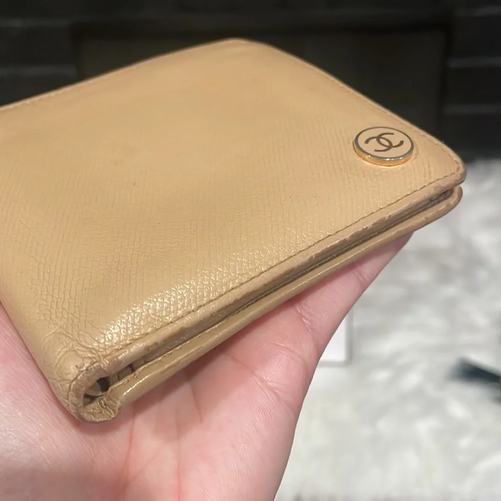 Chanel Beige Leather Wallet - Classic CC Embossed